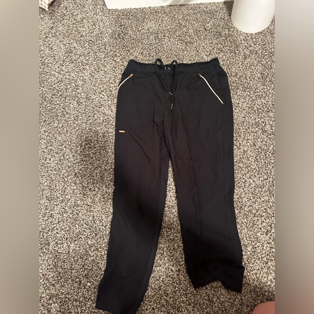 Cute black scrub bottoms with gold detailing